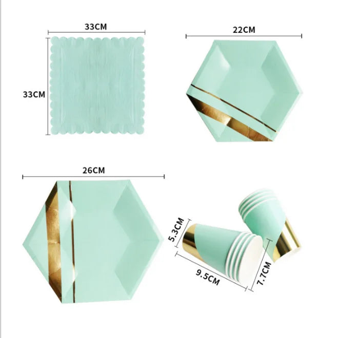 Factory Wholesale 8/10 Inch Paper Plate Cutlery Cup Napkins Mint Green Pink Minimalist Dinner Set for Diwali Ramadan Graduation