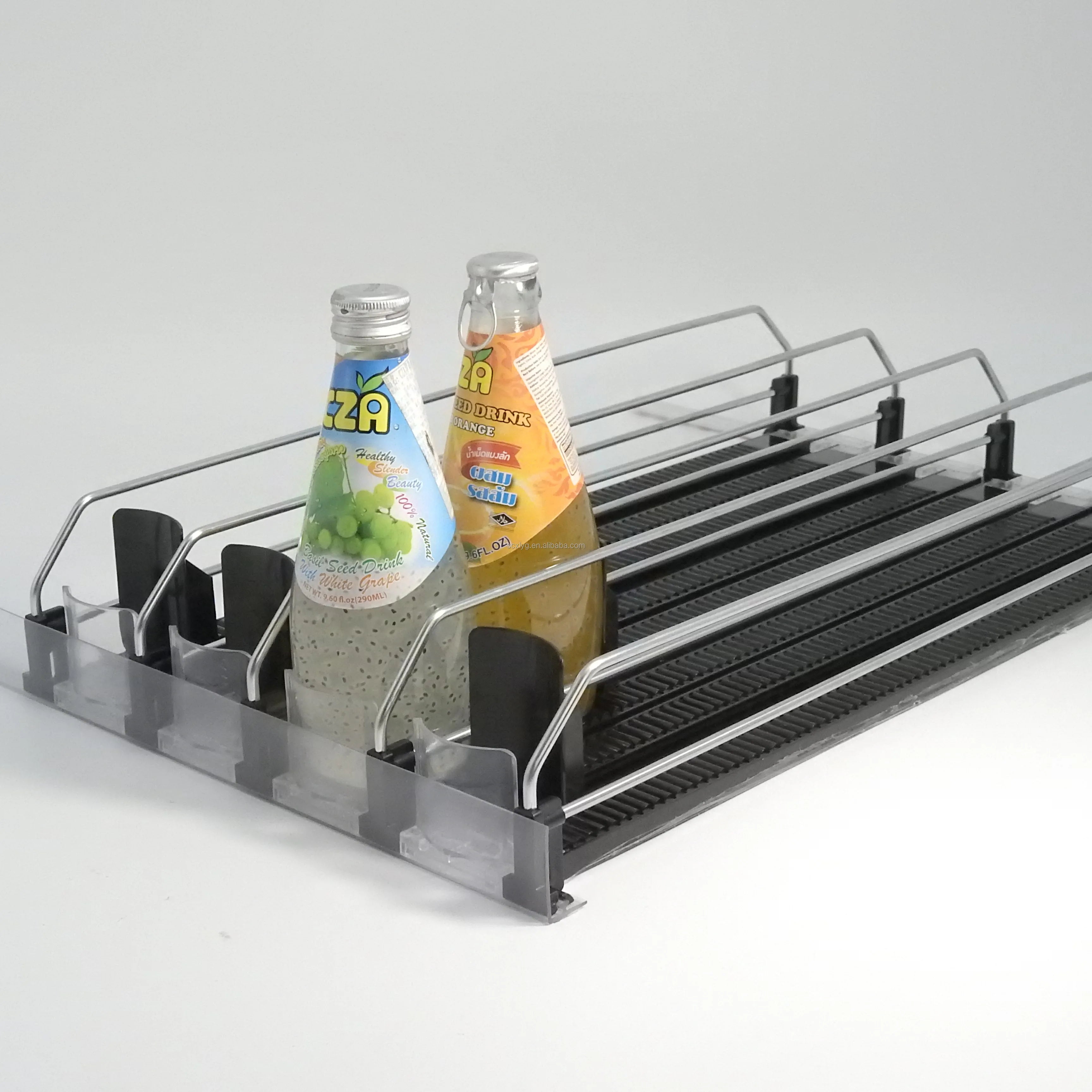 Custom Size Supermarket Gravity Beverage Shelf Pusher Cooler Roller Shelf