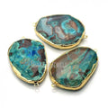 PC1008 Gold Pendant Gold Plated Pendant Copper Jewelry Free Form Slice Faceted Blue Gold Plated Ocean Jasper Connector