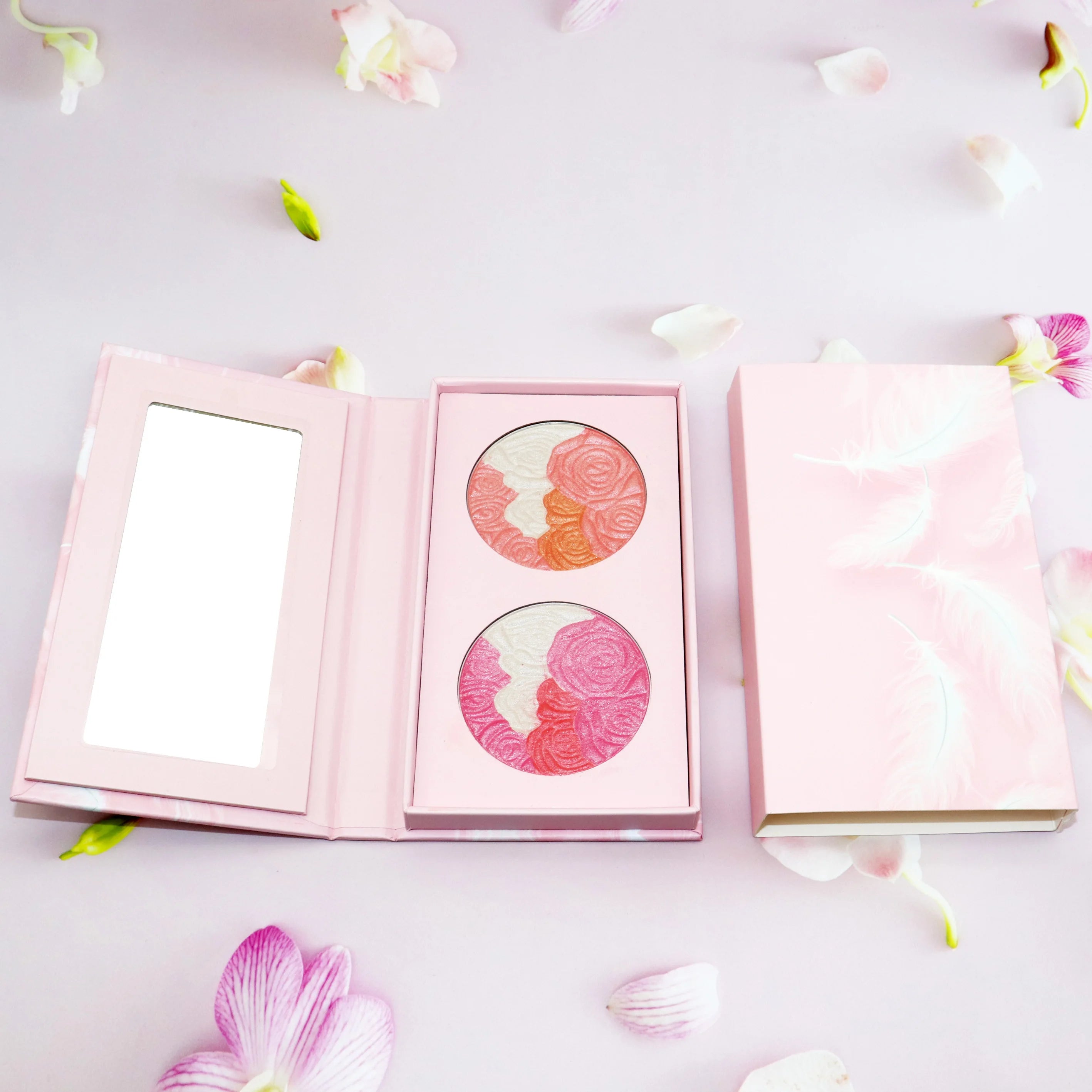 2 Colors Bronze Rose Gold Blush Makeup Palette Private Label Multi Color Cream Highlighter Makeup Palette