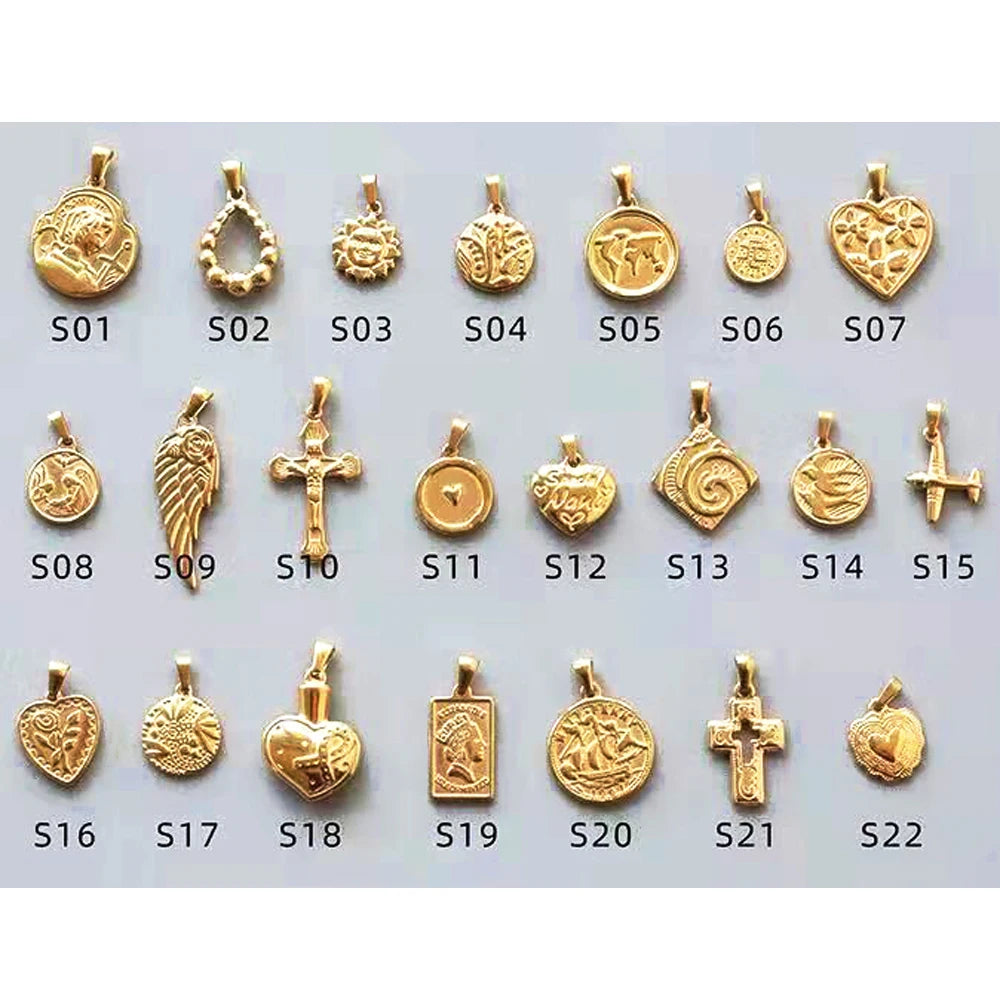 Simple Jesus Cross Charm  Angel Wing Pendant Stainless Steel Gold Map Jewelry Rose Pendants Different Style Heart Pendant Women
