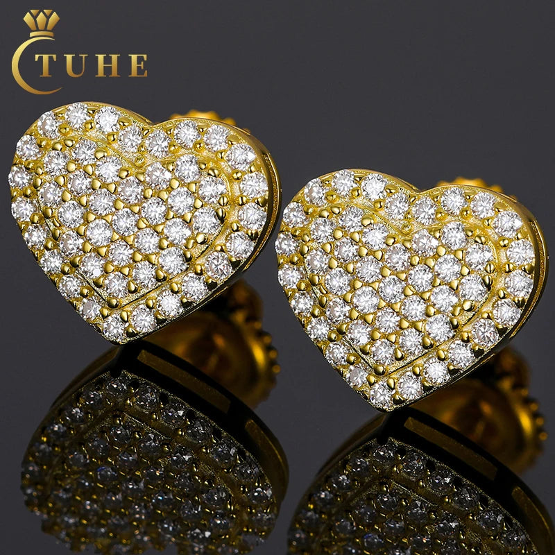 Factory Wholesale Moissanite Jewelry Round Brilliant Cut 925 Sterling Silver Heart Shape Stud Earrings Valentine's Day Gift