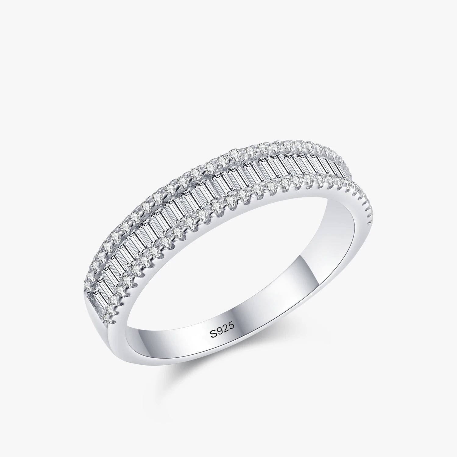 Ailmay Fashion Dazzling Round Rectangle CZ Rings Real 925 Sterling Silver Finger Ring for Women Luxury Wedding Fine Jewelry