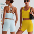 SHINBENE Recycled Polyester Women's Biker Shorts and Strappy Bras Yoga Workout Set Sustainable Sports Gym Fitness Sets