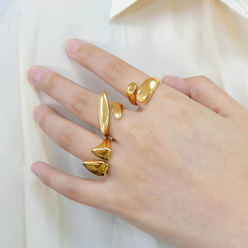 Wholesale Personalized PVD18K Gold Ring Stainless Steel Irregular Heart-Shaped Finger Ring for Woman