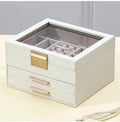Luxury Jewelry Organizer PU Leather 3-layer Jewelry Storage Box with Glass Lid/drawer Jewellery Display Box for Girlfriend Gift