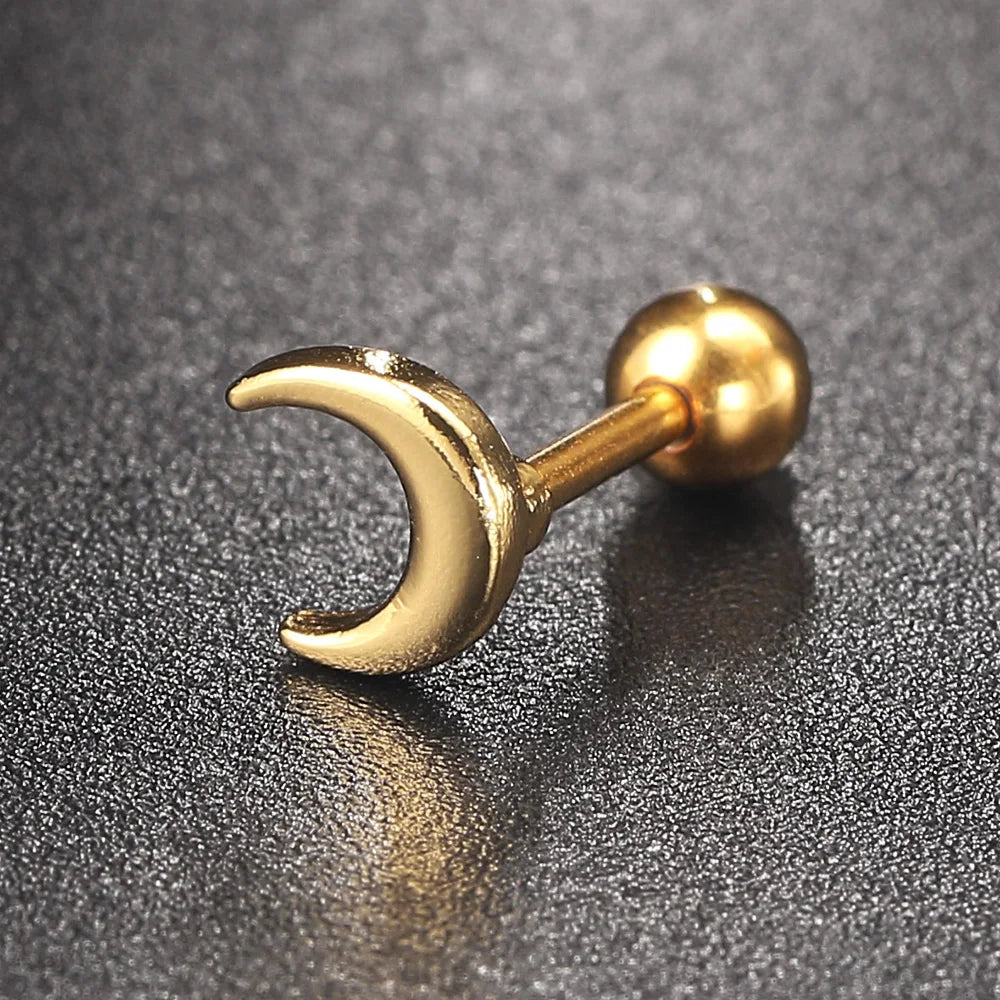 1pc Helix Piercing Earrings Women Tiny Moon Zircon Gold Color Dainty Cartilage Ear Septum Lobe Tragus Body Jewelry Gifts