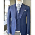 Blue Customized Men Groom Tuxedos Business Mens Fall Wedding Tuxedos Jacket Blazer 3 Piece Suit