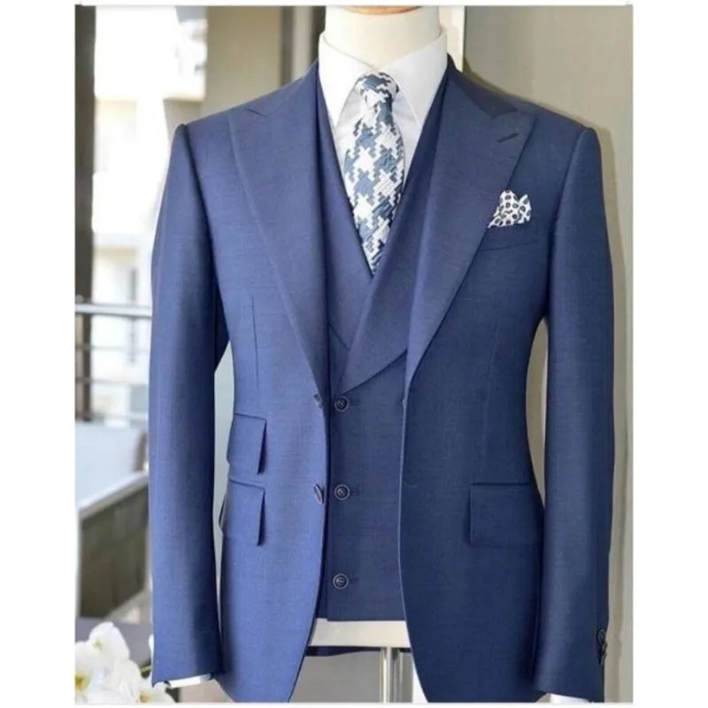 Blue Customized Men Groom Tuxedos Business Mens Fall Wedding Tuxedos Jacket Blazer 3 Piece Suit