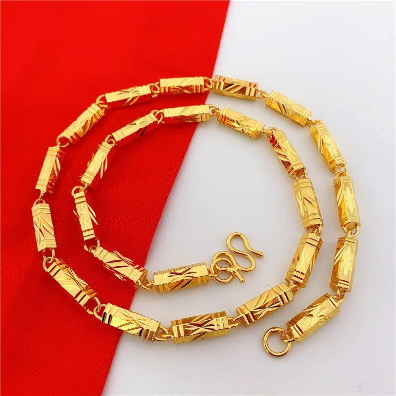 Dubai Vietnam Alluvial Gold Necklace Men's Solid Hexagonal Bamboo Joint Gold-Plated Imitation Yellow Colorfast Shop Same Style