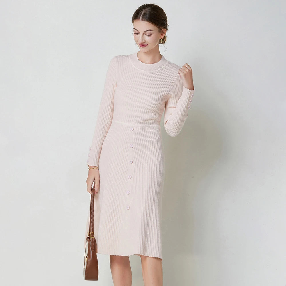 Autumn and Winter New Style Knitted Sweater Elegant Bottom Sweater Dress High Waist A- Line Knitted Pullover Dress for Women