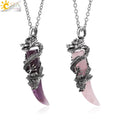 CSJA Wholesale Personality Stainless Steel Dragon Natural Stone Healing Quartz Crystals Wolf Tooth Pendant Men Necklace Jewelry