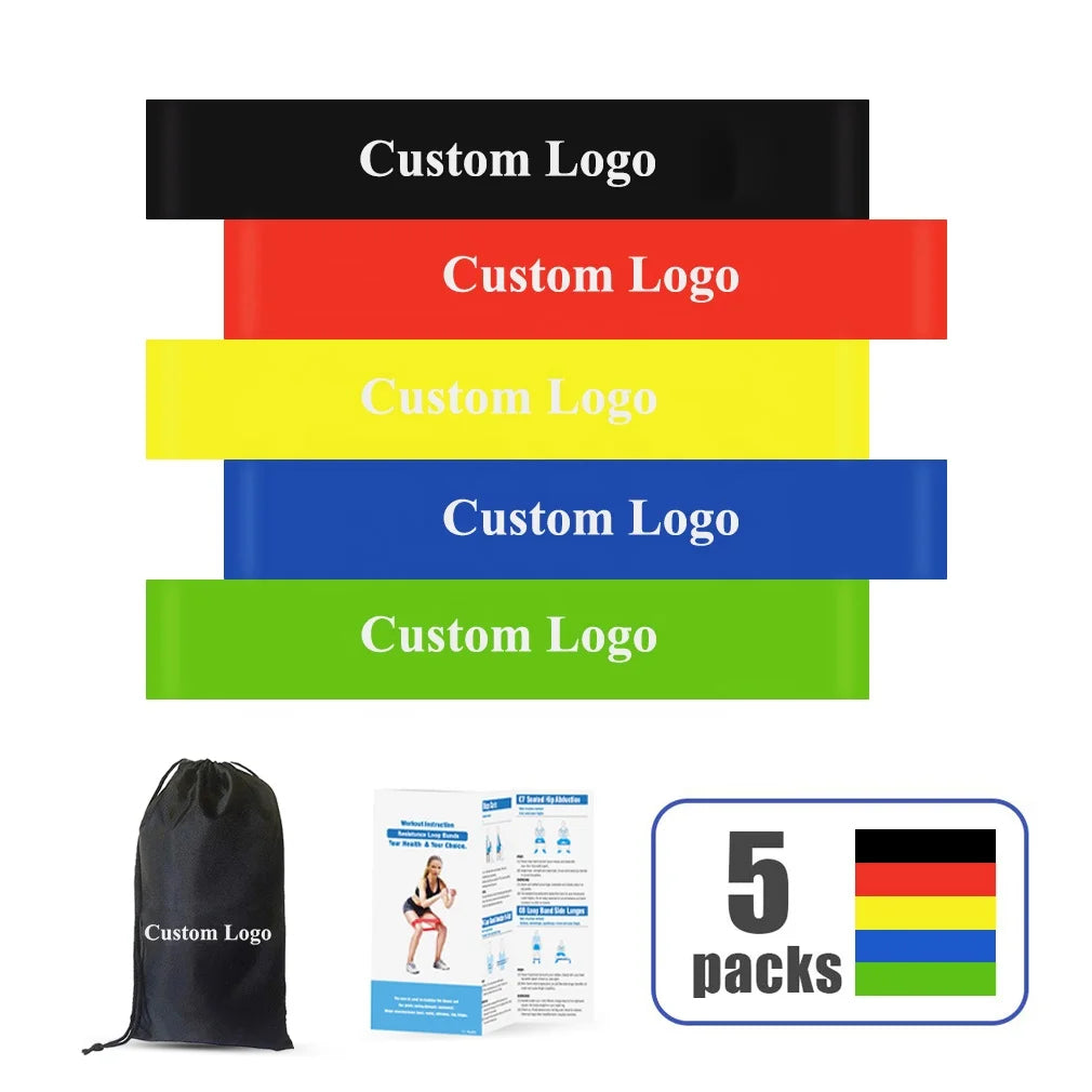 Custom Logo Mini Loop Fitness Bands Set Elastic Latex Resistance Training Equipment Home Gym Workout Yoga Exercise Rubber