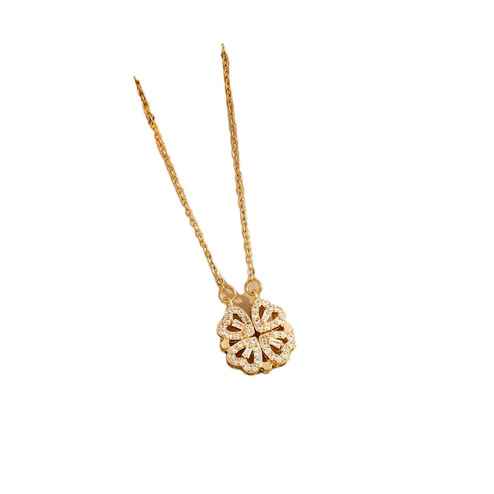 New Four Flowers. Can Open Four Flower Titanium Steel Necklace. a Collarbone Chain With Diamonds and Two Ways to Wear It