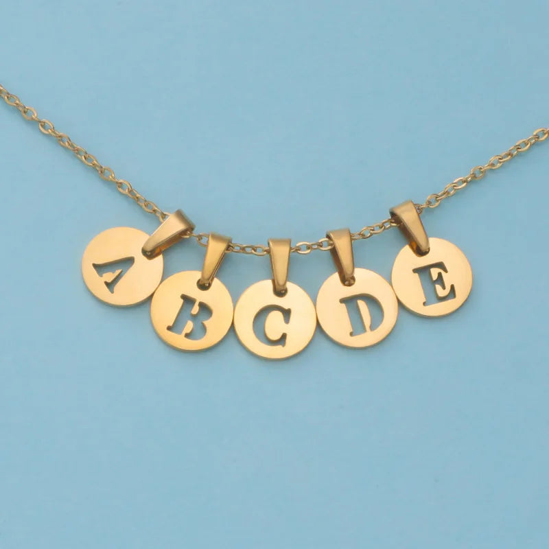 Stainless Steel Round with Seed Buckle Hollow 26 English Letters Jewelry Accessories DIY Pendant