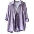 Factory Wholesale Women's Casual Suit Set Embroidered Long-Sleeved Shirt High-Waisted Drawstring Shorts Loose Fashionable Style