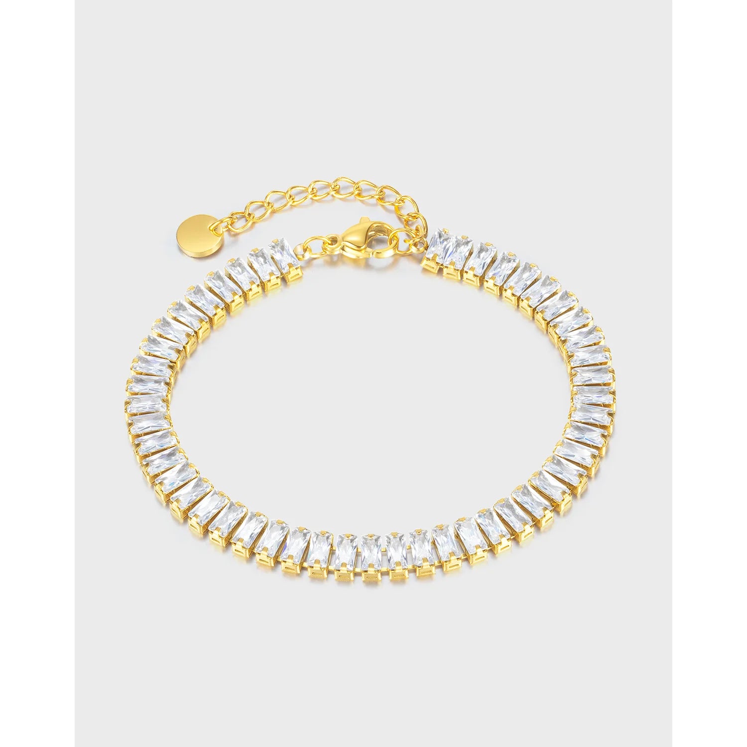 Fashion Jewelry Tarnish Free Stainless Steel Zircon Bracelet 18k Gold Plated Rectangle CZ Moissanite Tennis Bracelet for Women