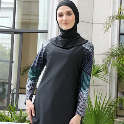 Favorable Price 3 Pieces Burkinis Modest Long Sleeve Print Muslim Breathable Islamic Swimsuit Fashionable Muslim Swimwear