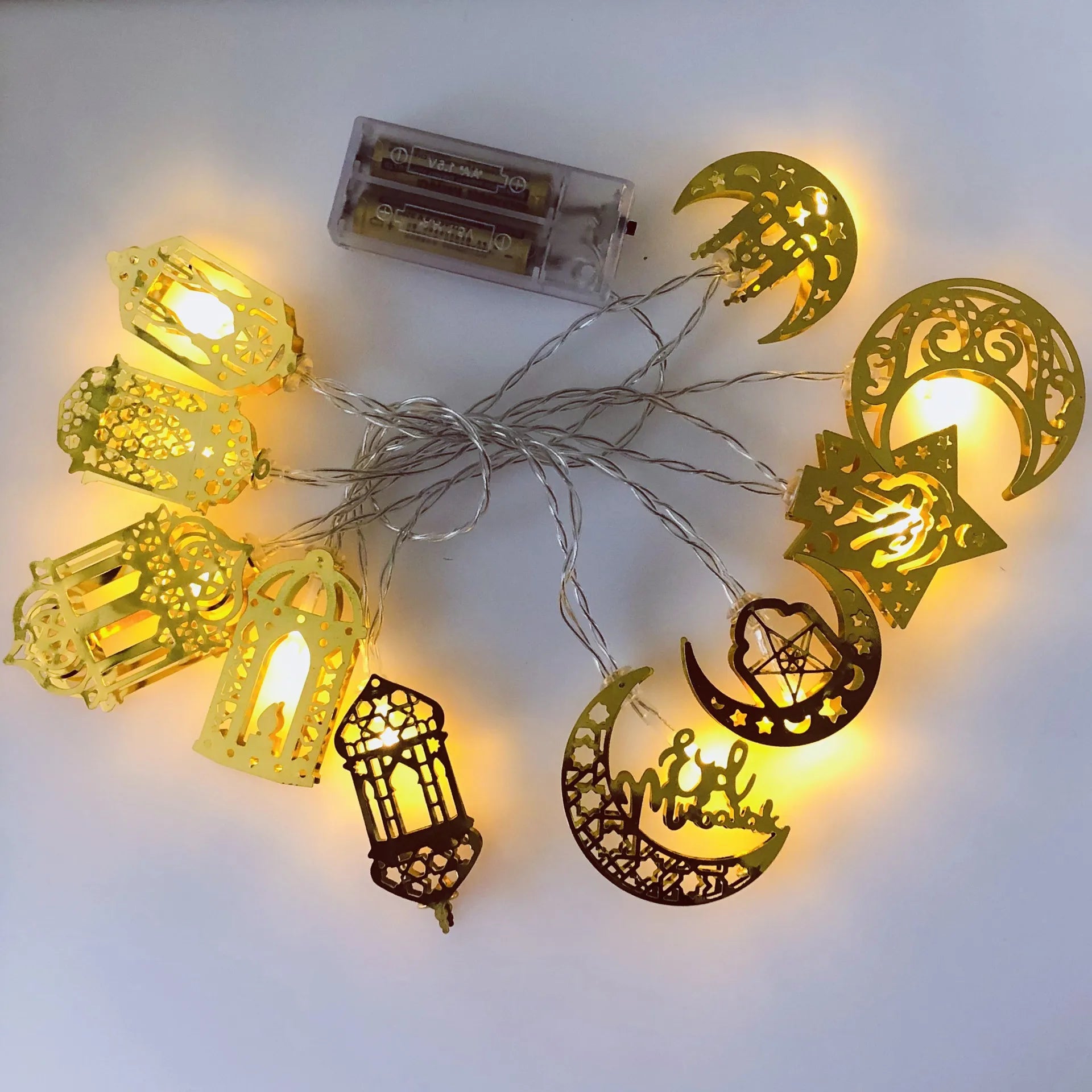 Outdoor Home String Lights Battery Operated Islamic Moon Star Shape Lantern Lamp Mubarak Ramadan Decorations