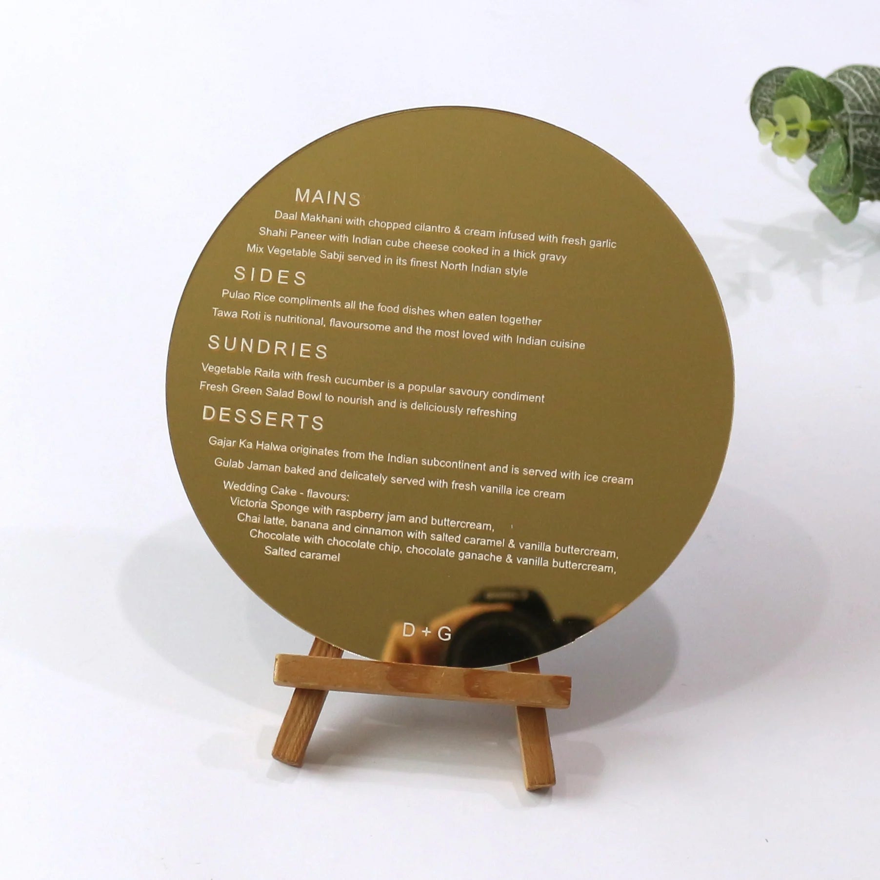 Luxury Gold Mirror Wedding Invitations Custom Print Round Shape Acrylic Menu Card