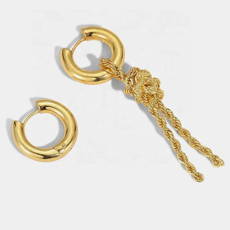 Ins Premium Feeling Brass 18k Gold Plated Twist Chain Asymmetric Knot Earrings