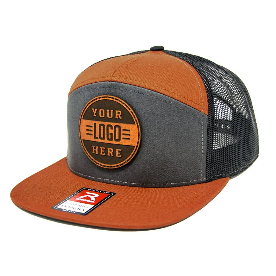 Hot Sale Custom 3D Embroidery Mens Leather Patch Logo Mesh Plain Richardson 168 7 Panel Trucker SnapBack Tgucker Hat Cap