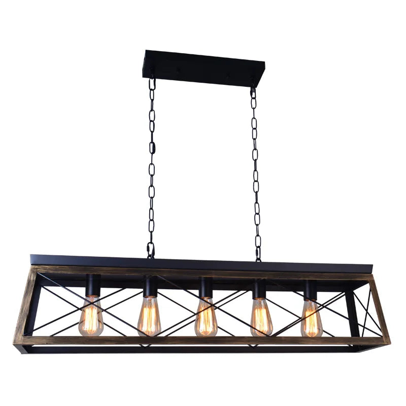 Hot Sale Morden Retro Vintage Loft Industrial Iron Black Rectangle Lampshade Chandelier Pendant Light