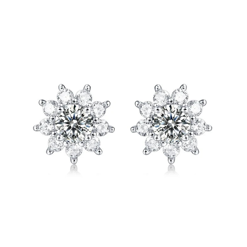 Silver Flower Stud Earring 0.5ct Moissnaite D VVS1  925 Sterling Silver Sunflower Earring