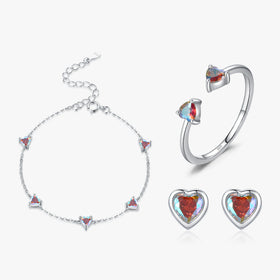 Multi-color Hearts Rings 925 Sterling Silver Fashion Exquisite Bracelets Sutd Earrings for Women Party Jewelry Sets