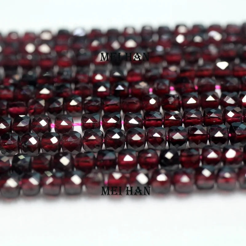 Meihan Wholesale Natural 4mm Red Garnet Faceted Cube Loose Fashion Gem Stone Beads for Jewelry Making DIY