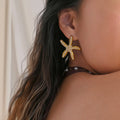 NEW BOHO BEADED STARFISH OCEAN STYLE ECOFASHION EARRINGS Dazan INS 18k Gold Plated Hypoallergenic Stainless Steel Beach Jewelry