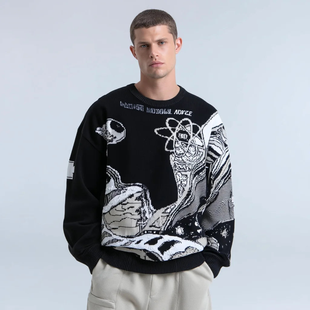 Men's Streetwear Sweater 100% Cotton Crew Neck Pullover with Graphic Print Fashion Jumper Ready to Ship