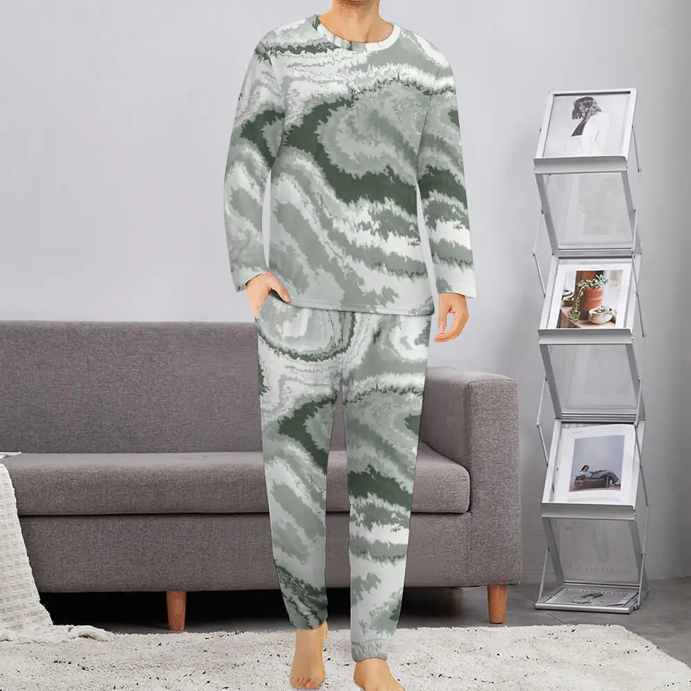 Wholesale Plus Size Autumn Men Pajamas Set Round Collar Long Sleeve Trousers Sleepwear Leisure Pajamas Suit for Home Wear