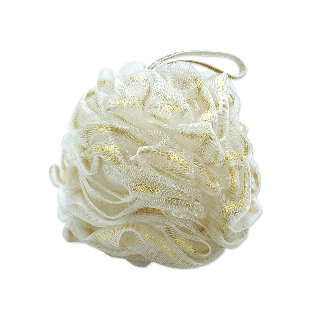Eco-Friendly GRS Recycled PE Mesh Sponge Natural RPE Ball Bath Sponge Exfoliating 50g Colorful Ribbon Body Scrub for Women