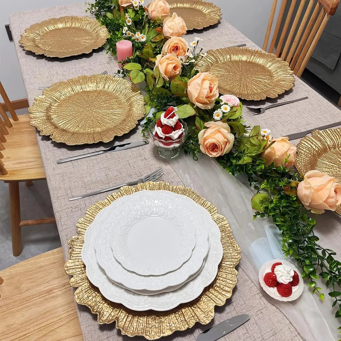 Purple Charger Plates Bulk 13" Reef Plate Chargers for Dinner Plastic Floral Decorative Plates for Table Setting Wedding