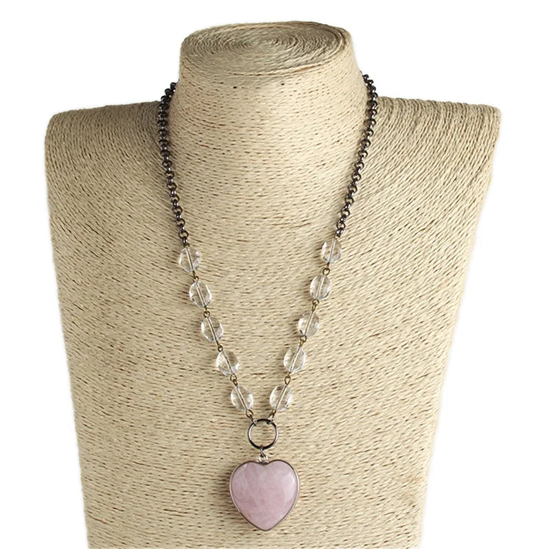 Women Ethnic Jewelry Oval Crystal Glass Chain Necklace Stone Star Heart Cross Pendant Short Necklace