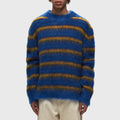 Custom Logo Design Long Sleeve Mohair Sweater Fashion Striped Jumper Fuzzy Wool Winter ODM Anti-Shrink Mens Knitwear Print