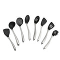 8-Piece Food Grade Silicone Stainless Steel Kitchenware Set Heat-Resistant Cooking Utensils Includes Spoon Turner Black Silver