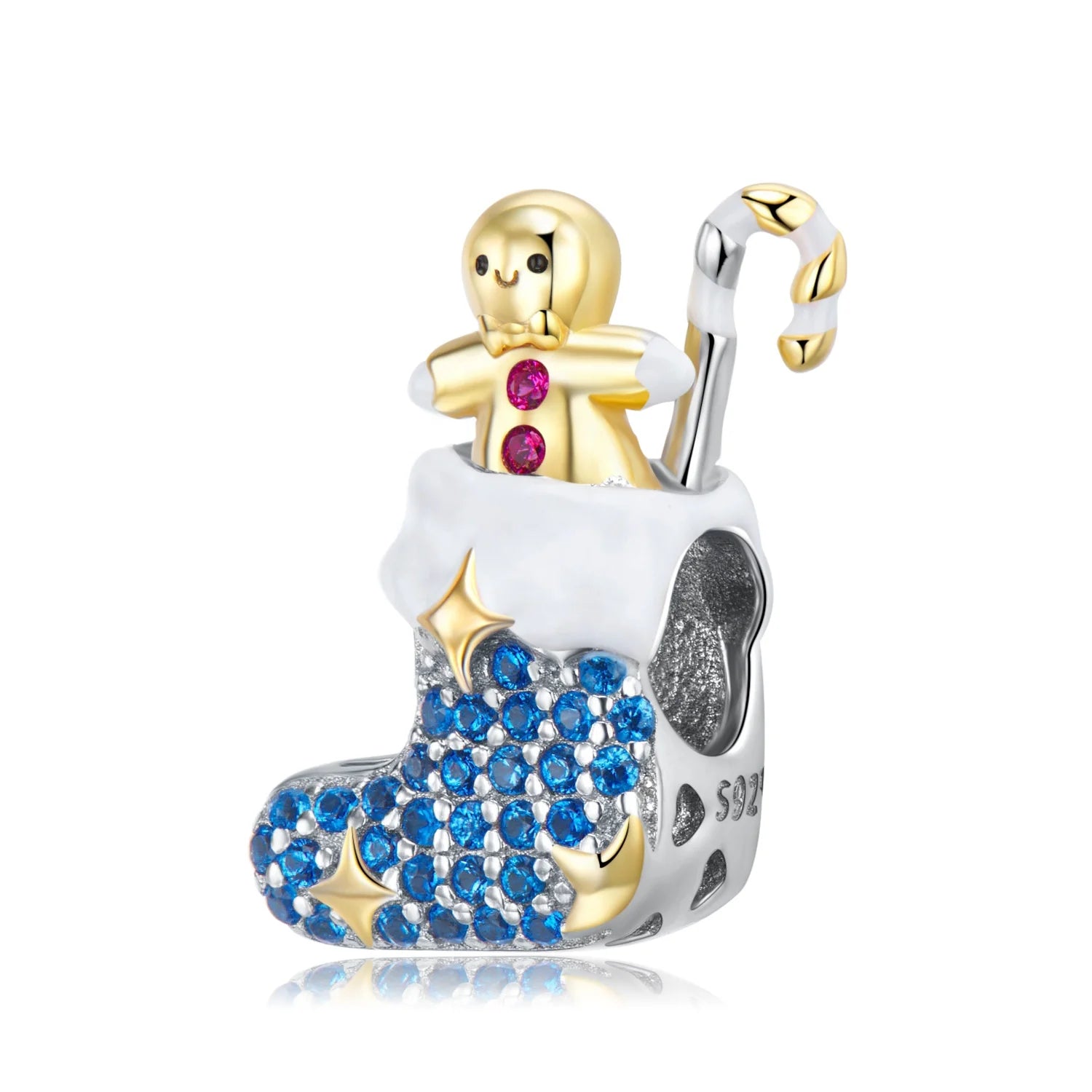 Christmas Gift Socks Charm 925 Sterling Sliver Bead Gingerbread Man Gold Plated Luxury CZ Fit Original Women Bracelet Jewelry