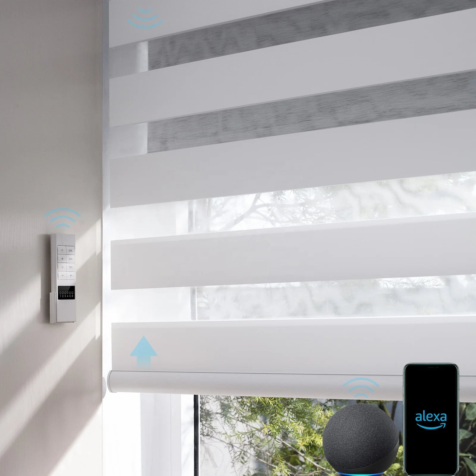 Smart Blinds Alexa Electric zebra Blind Day Night Dual Roller Shade Automatic zebra Curtains  Motorized Window Blind