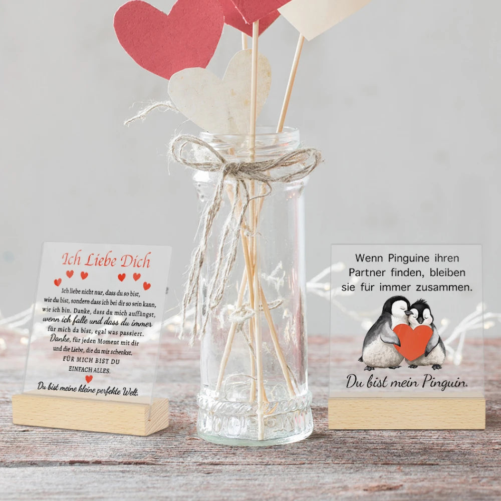 German Family Love Wooden Base Table Decor Acrylic Sign Desktop Decoration for Home Farmhouse Living Room Gift