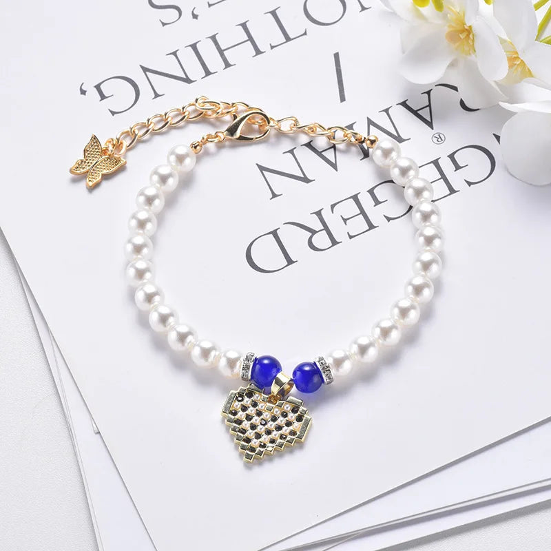 Wholesale Luxury Rhinestone Chain Pet Dog Cat Pearl Necklace Jewelry
