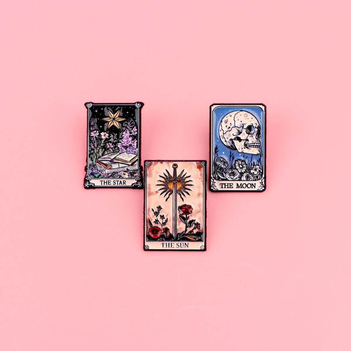 Can Custom Tarot Card Soft Enamel Lapel Pin Wholesale Source Factory Manufacturer Gothic Skull Sun Moon Star Metal Brooch Badges