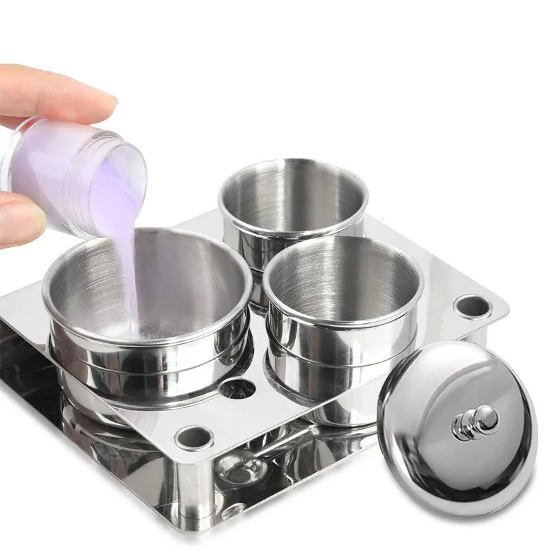 Three Piece Set Stainless Steel Nail Tools for Nail Art DIY New Design Crystal Liquid Powder Lid Cup Supportive Packaging