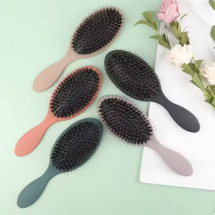 Women's Salon Customisable Hair Care Styling Brush Wholesale Soft Nylon Boar Bristle Cushion Paddle Vent Massage Hair Brush