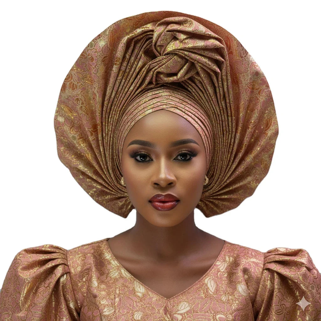 2025 Beaded New Design Wholesale Aso Oke Auto Gele Fabric Headtie for African