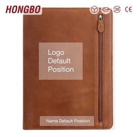 Men/Women's Brown PU Leather Portfolio Padfolio Unisex A4 Size Zipper-Closure Hard and Soft Daily Bag