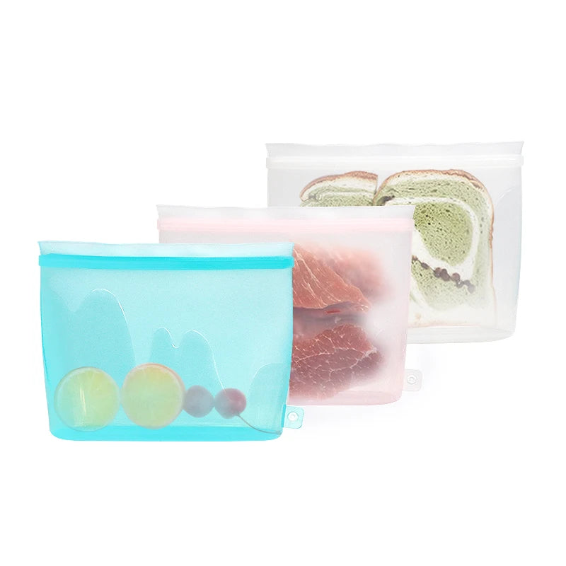 2025 New Waterproof 100% Pure Food Grade Silicone Food Storage Bags Set Food Grade Reusable Storage Bag