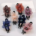 New Workmanship Durable Sparkling Hairclip Korea Exquisite Mesh Crystal Banana Clip Solid Color Netting Flower Ponytail Clip