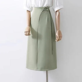 S-XL High Waisted Mid Length A-line Skirt Summer New Straight Button Skirt